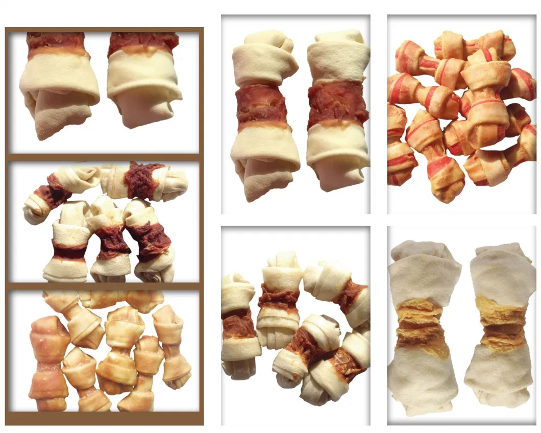 Hot Sale Cowhide with Chicken Meat Dog Food Pet Food Pet Products Pet Supply Ddelicious Duck Wraps 5&quot; 100% Nature Expanded Rawhide Knotted Bone Dog Treats Chews