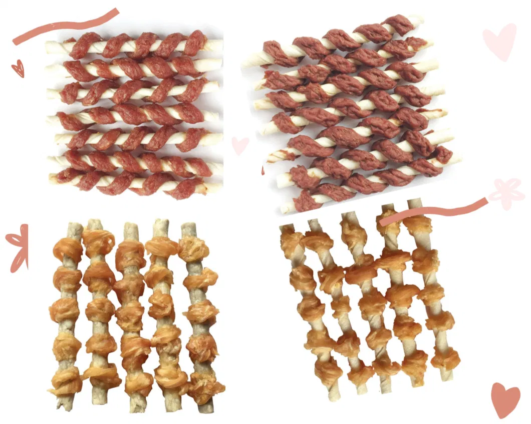 Free Sample China Pet Treats Soft Duck Stick Wraps 5&quot; Bleached Rawhide Twist Dog Snacks