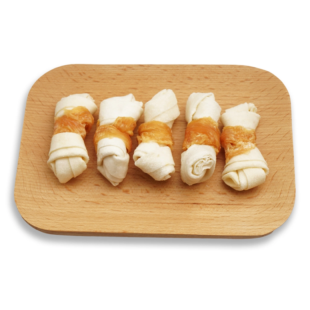 Duck Wrapped Knotted Bone Rawhide Dog Chews Chicken Pet Treats
