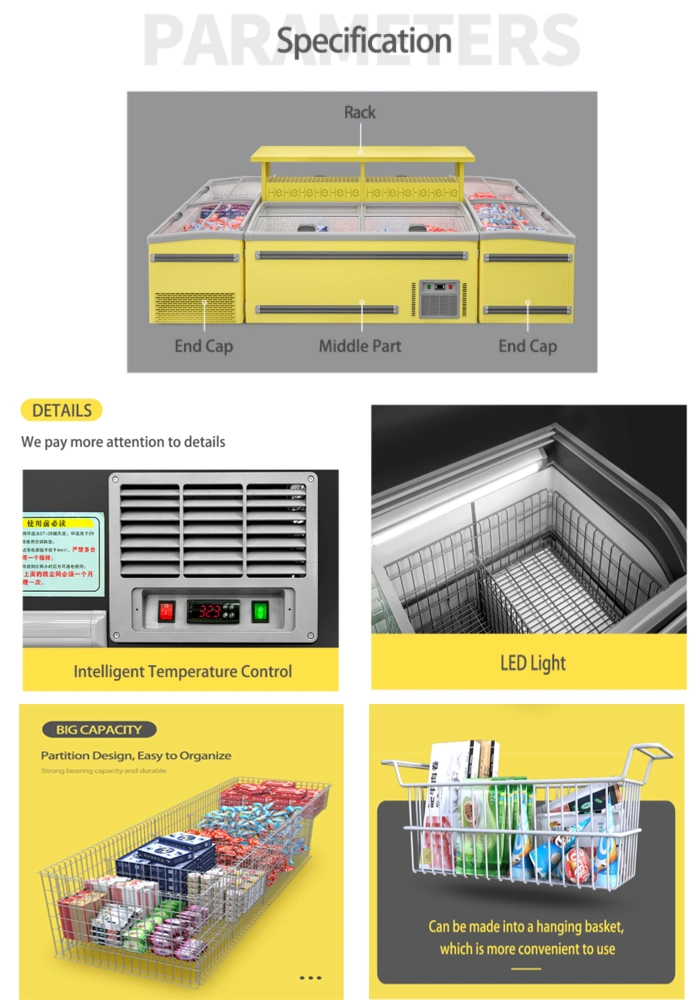 Supermarket Display Island Freezer for Ice Cream Pizza Beef Seafood