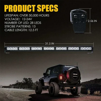 White 2 in 1 Emergency Strobe Light Bar Flash Patterns Traffic Advisor