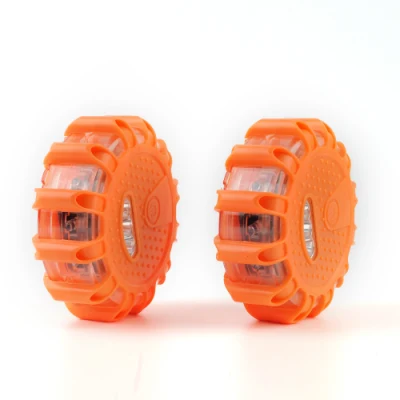  6 Pack Battery Rotating Flashing Warning Traffic Flare Portable 12+3LED Roadside Emergency Flashing Disc Strobe 9 Mode Safety Caution Beacon Light