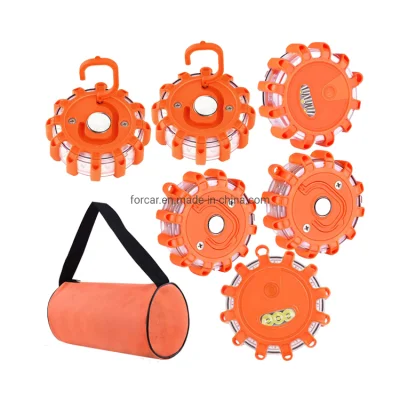 High Quality 6 Packing Emergency Lamps Road Side Traffic Disc Flare 9 Mode Flashing Strobe Caution Signal Lamp Portable LED Warning Beacon Light