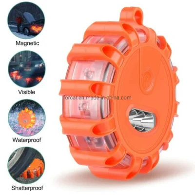 High Quality 6 Packing Emergency Lamps Road Side Traffic Disc Flare 9 Mode Flashing Strobe Caution Signal Lamp Portable LED Warning Beacon Light