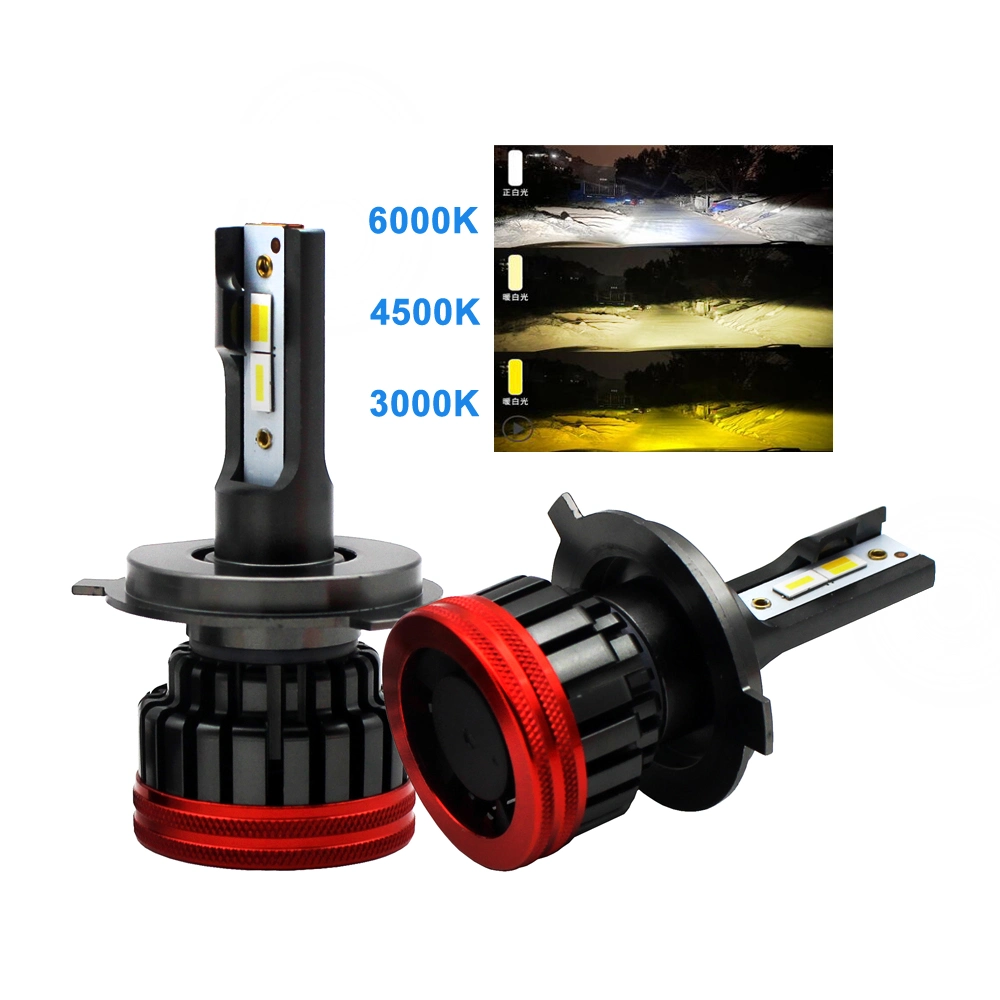 High Power 3 Color LED H4 LED H7 80W 8000lm Luz Bombillo Luces H11 9005 H8 H9 H1 H4 Tricolor LED Headlight 3000K 4300K