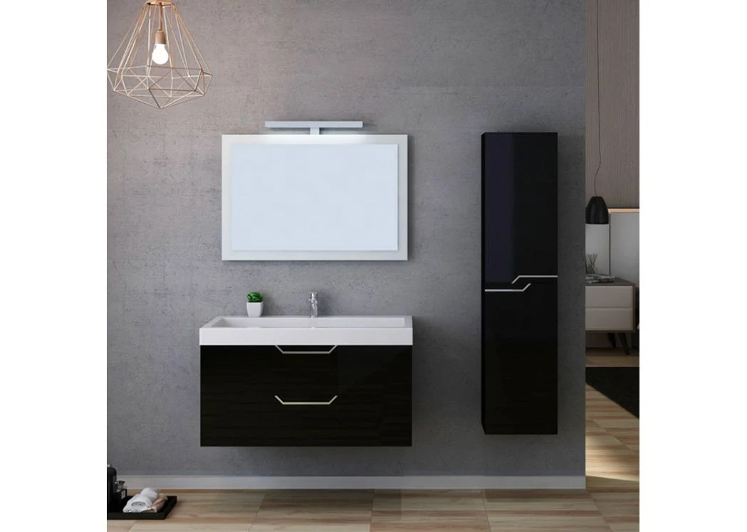 Black Wall Hung Bathroom Cabinet 100cm Bathroom Furniture Set with One Washbasin