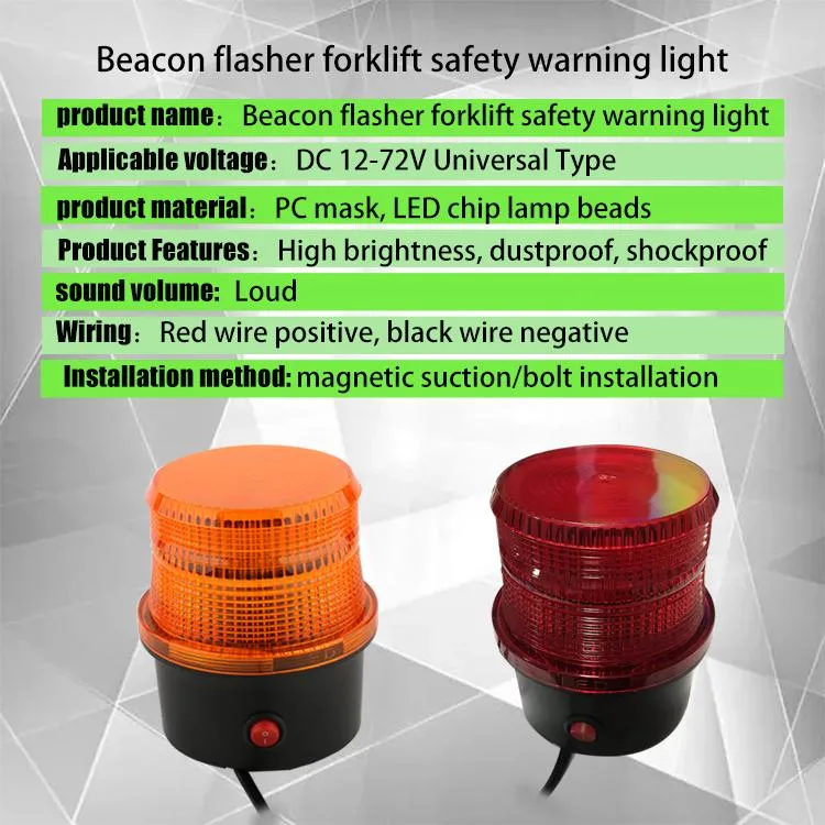 Forklift LED Strobe Beacon Light Amber Warning Light Roof Top Hazard Warning Flash Emergency Light Safety Sign with Alarm Sound for Forklift