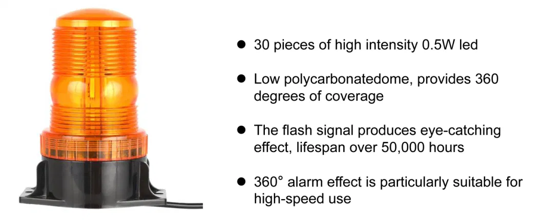 Bright 12V-24V Amber 30 LED 15W Warning Safety Flashing Beacon Lights with Magnetic for Vehicle Forklift Truck