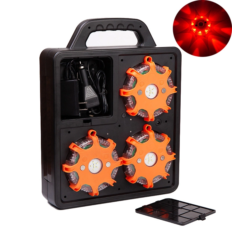 6 Pack Battery Rotating Flashing Warning Traffic Flare Portable 12+3LED Roadside Emergency Flashing Disc Strobe 9 Mode Safety Caution Beacon Light