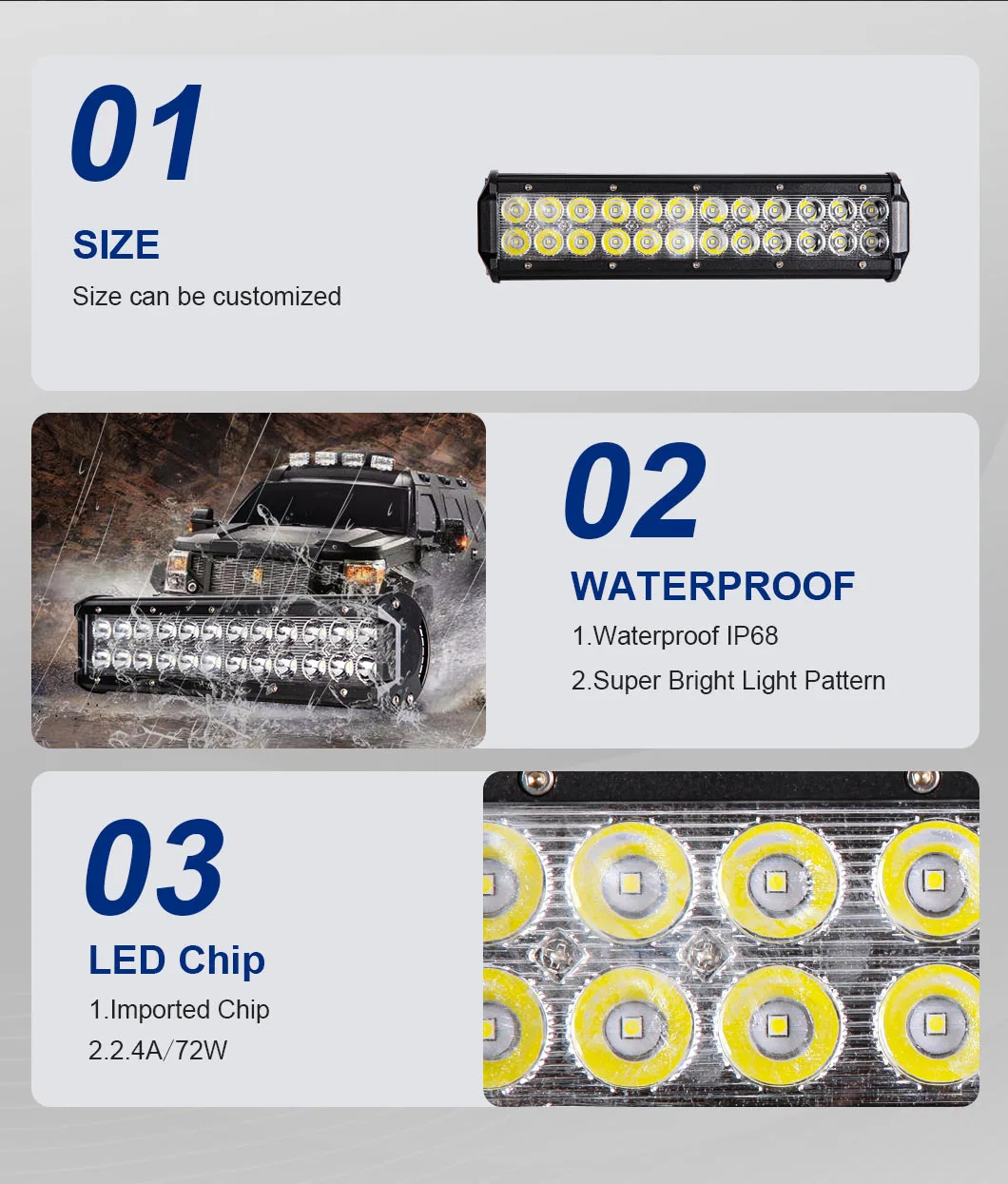 Wholesale IP67 Waterproof 12V Dual Row 72W Truck LED Offroad Light Bar