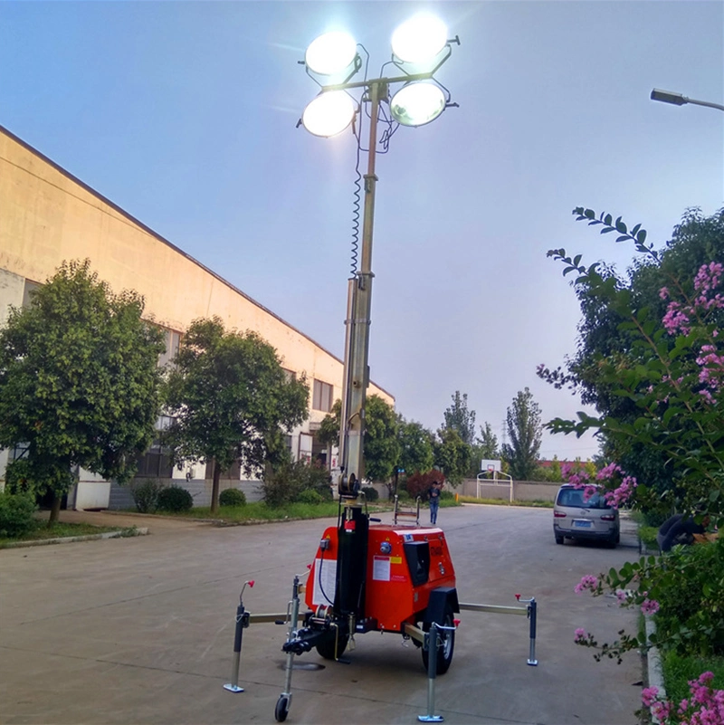 Industrial Light Tower Generator LED 400W*4 Rotation Vertical Manual High Mast Mobile Lighting Tower