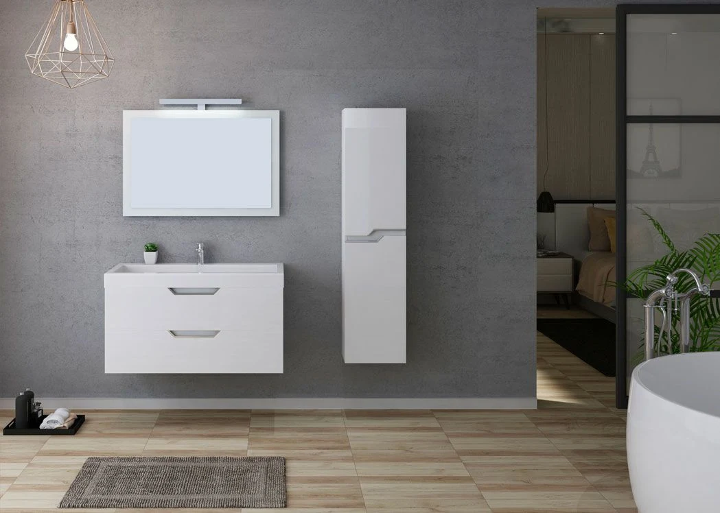 White Wall Hung Bathroom Cabinet 100cm Bathroom Furniture Set with One Washbasin