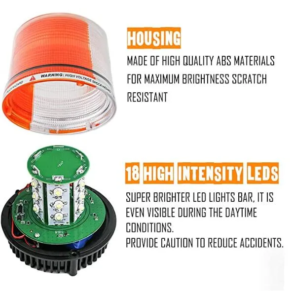 High Amber Revolving Strobe LED Flashing Lighting with Strong Magnet Emergency Vehicle Magnetic Mount Warning Strobe Beacon Lamp Rotating Tractor Warning Light