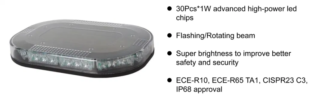 Oval Amber 30LEDs Rooftop Warning Flashing Caution Traffic Lightbar for Construction Postal Mail Snowplow