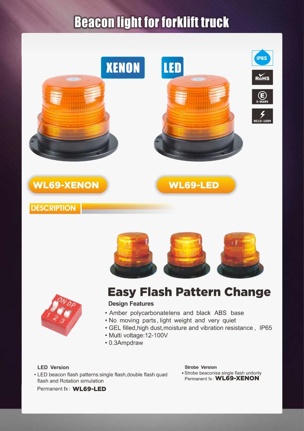 Heavy Duty Safety LED Rotary Lamp DC12-110V Warning Light Emergency Beacon Flash