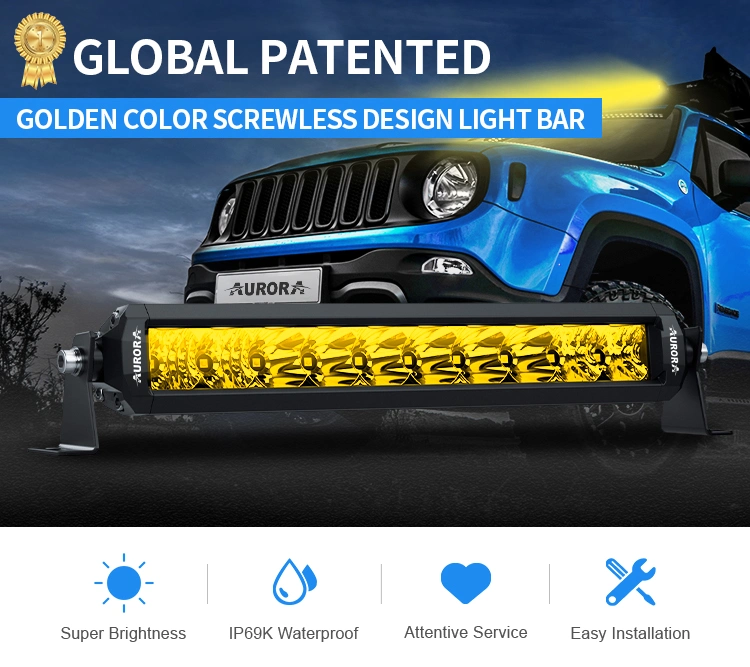 USA Designed Aurora Golden Screwless LED Light Bar Offroad Lights