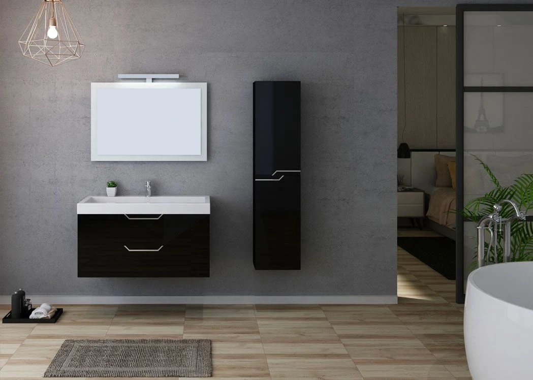 Black Wall Hung Bathroom Cabinet 100cm Bathroom Furniture Set with One Washbasin