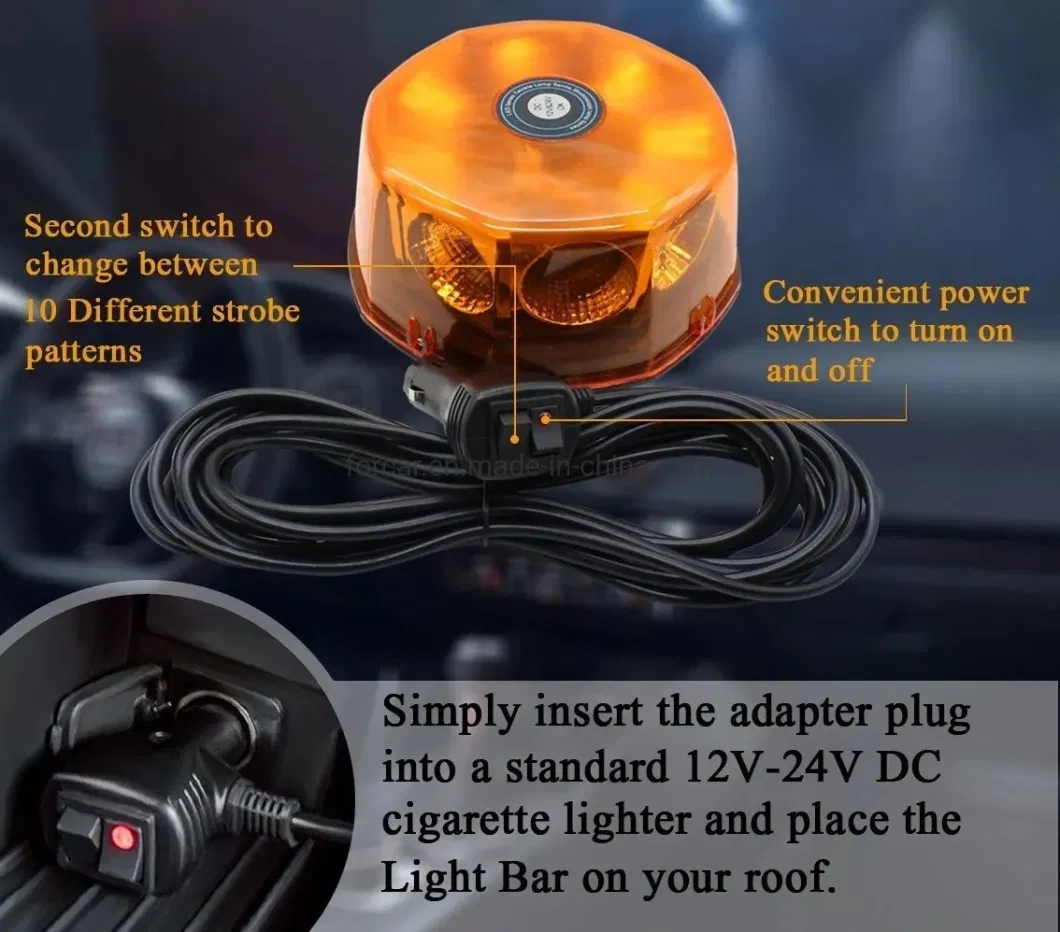 DC12V-24V Car Warning LED Strobe Beacon Lamp Open Road Circular Flashing Caution Signal Lights for Engineering Roof Powerful LED Warning Light