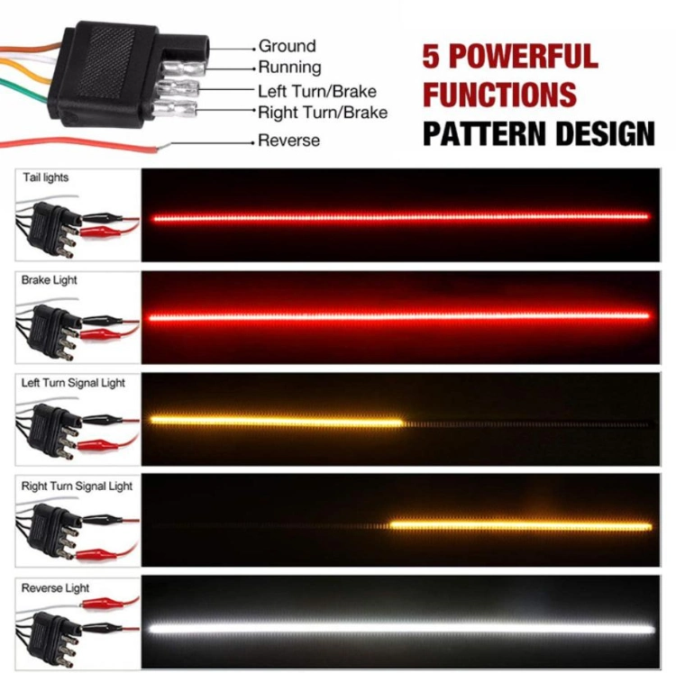 Truck Tailgate LED Strip Light Bar Waterproof Triple Row Triple Color 5 Function with Reverse Brake Light 1.2m &amp; 1.5m