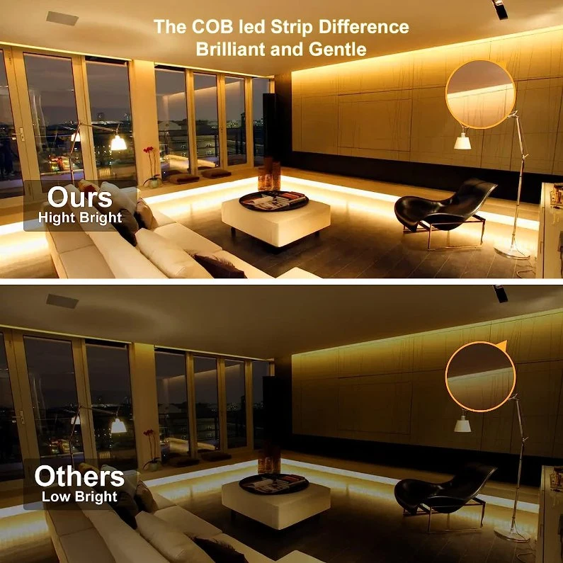 China Factory Fcob RGB LED Strip Lamp White 6000K, DC12V CRI 90 LED Strip Light for Indoor Decoration