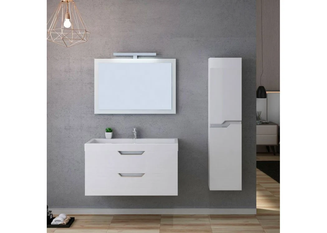 White Wall Hung Bathroom Cabinet 100cm Bathroom Furniture Set with One Washbasin