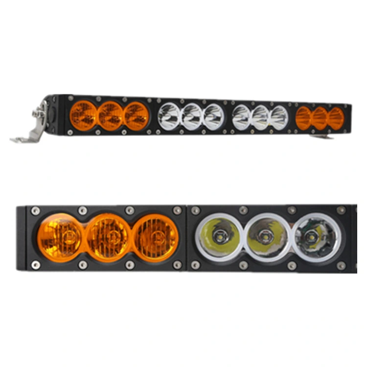 120W 22inch Dual Color White Yellow Amber Single Row LED Work Light Bar