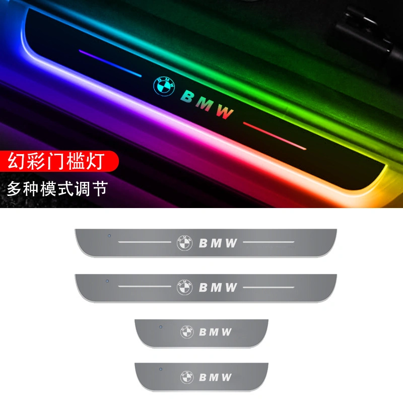 4PCS Wireless LED Pedal Welcome Light Universal Door Sill Plate Lamp Acrylic USB Charging RGB Custom Logo Streamer Dynamic Light for Auto