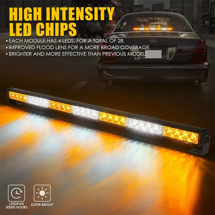 White 2 in 1 Emergency Strobe Light Bar Flash Patterns Traffic Advisor