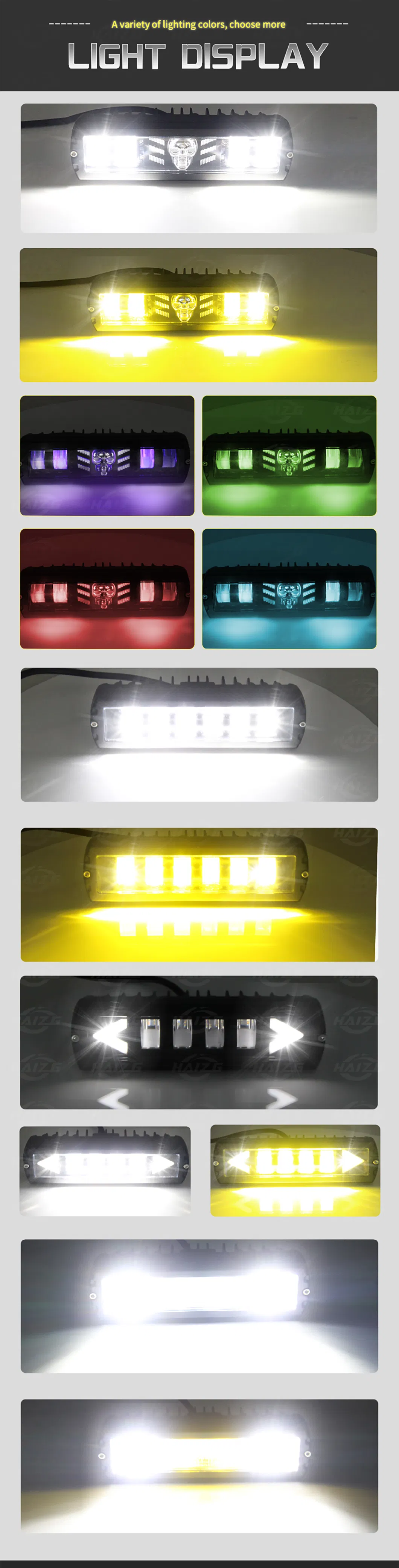 Haizg New Dual Color 30W Light Bar Motorcycle LED Work Lights