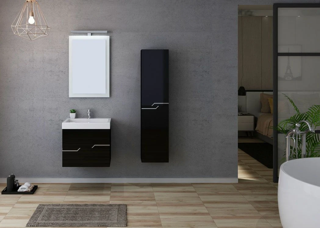 Black Wall Hung Bathroom Cabinet 60cm Bathroom Furniture Set with One Washbasin