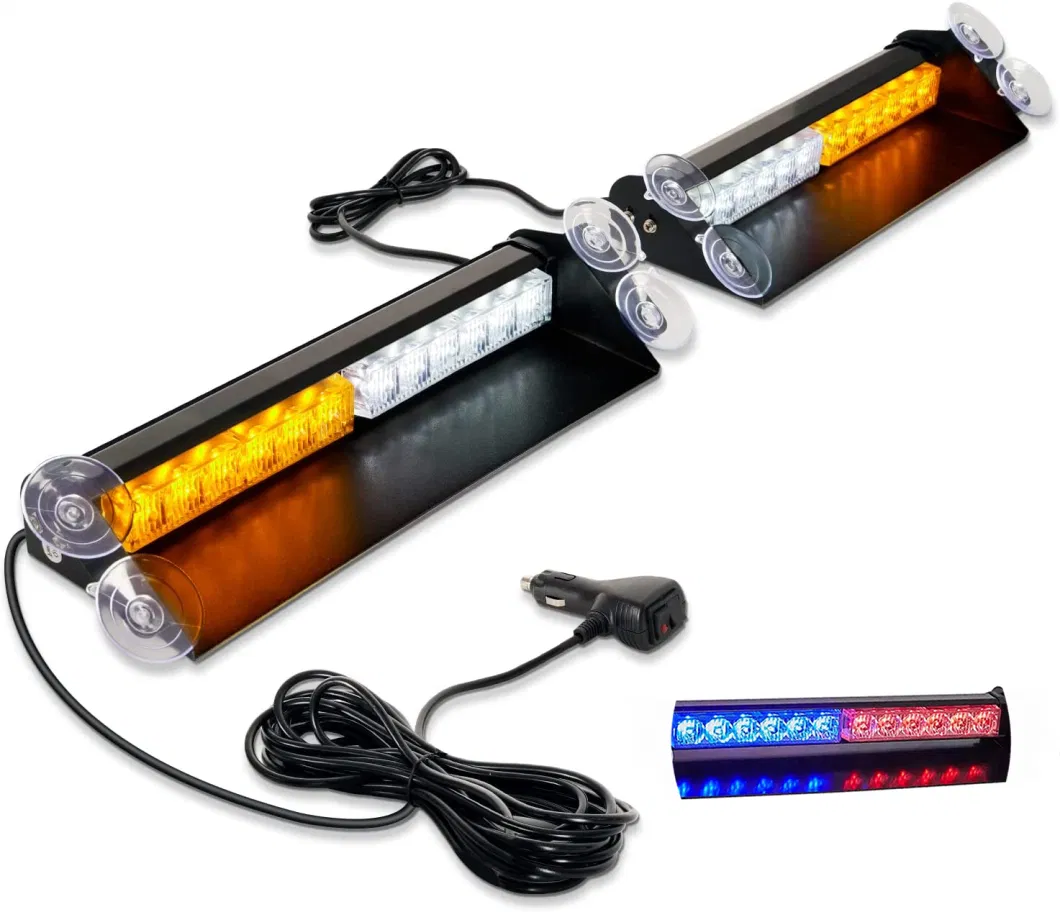 12 LED Emergency Dash Strobe Lights Amber Red Safety Warning Hazard Interior Windshield Lights Traffic Advisor Light Bar Switch