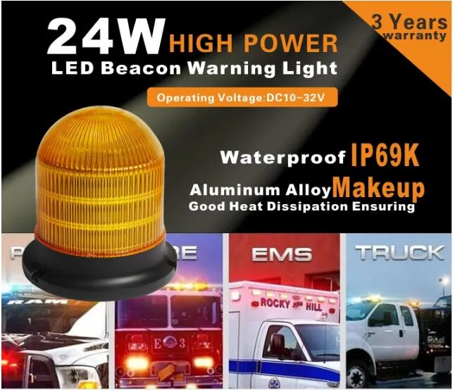 ECE R10 R60 LED Rotating Flashing Amber Beacon Flexible Tractor Warning Police Beacon Light