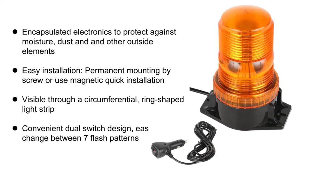 Bright 12V-24V Amber 30 LED 15W Warning Safety Flashing Beacon Lights with Magnetic for Vehicle Forklift Truck