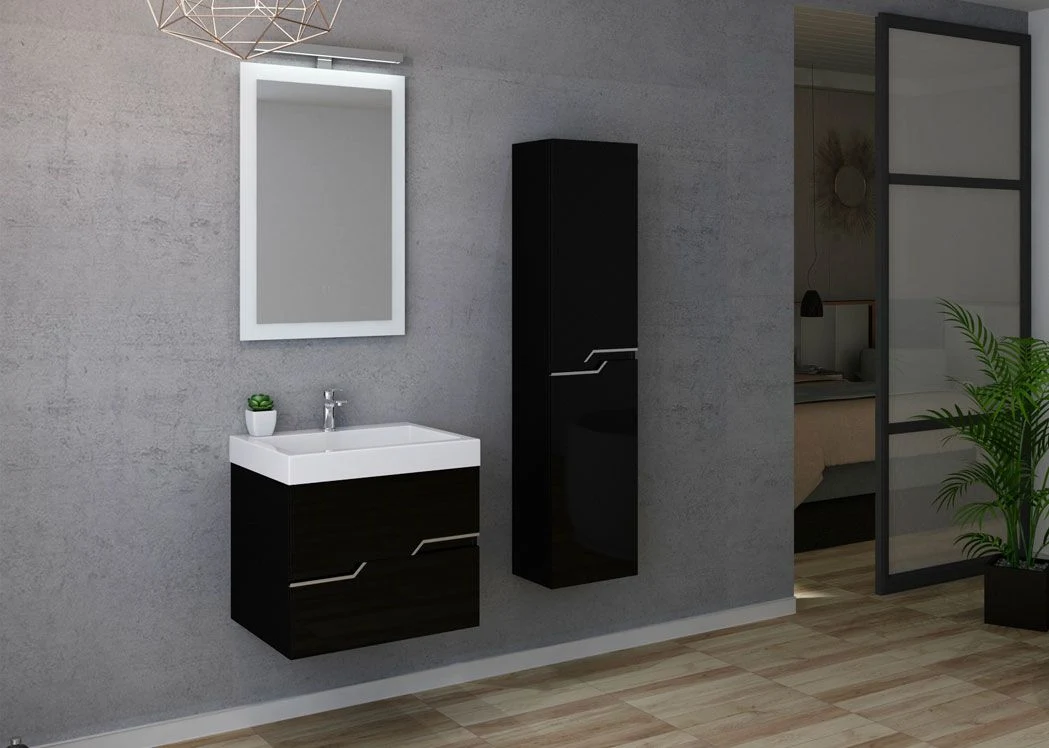 Black Wall Hung Bathroom Cabinet 60cm Bathroom Furniture Set with One Washbasin