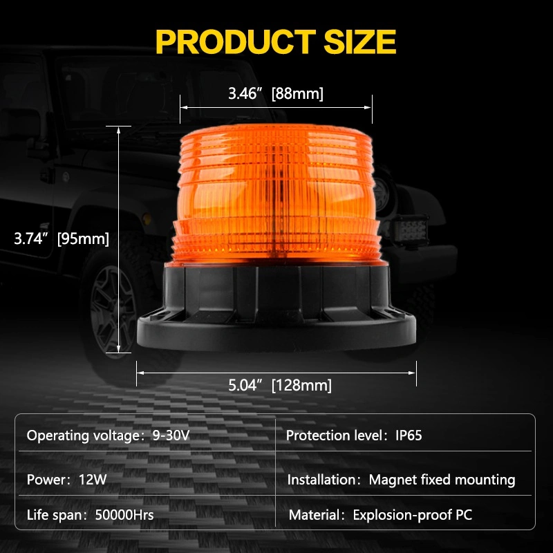 5.1inch Large LED Flashing Warning Lamp Heavy Duty Vehicle Mining Area Warning Light LED Beacon Strobe 10-30V DC