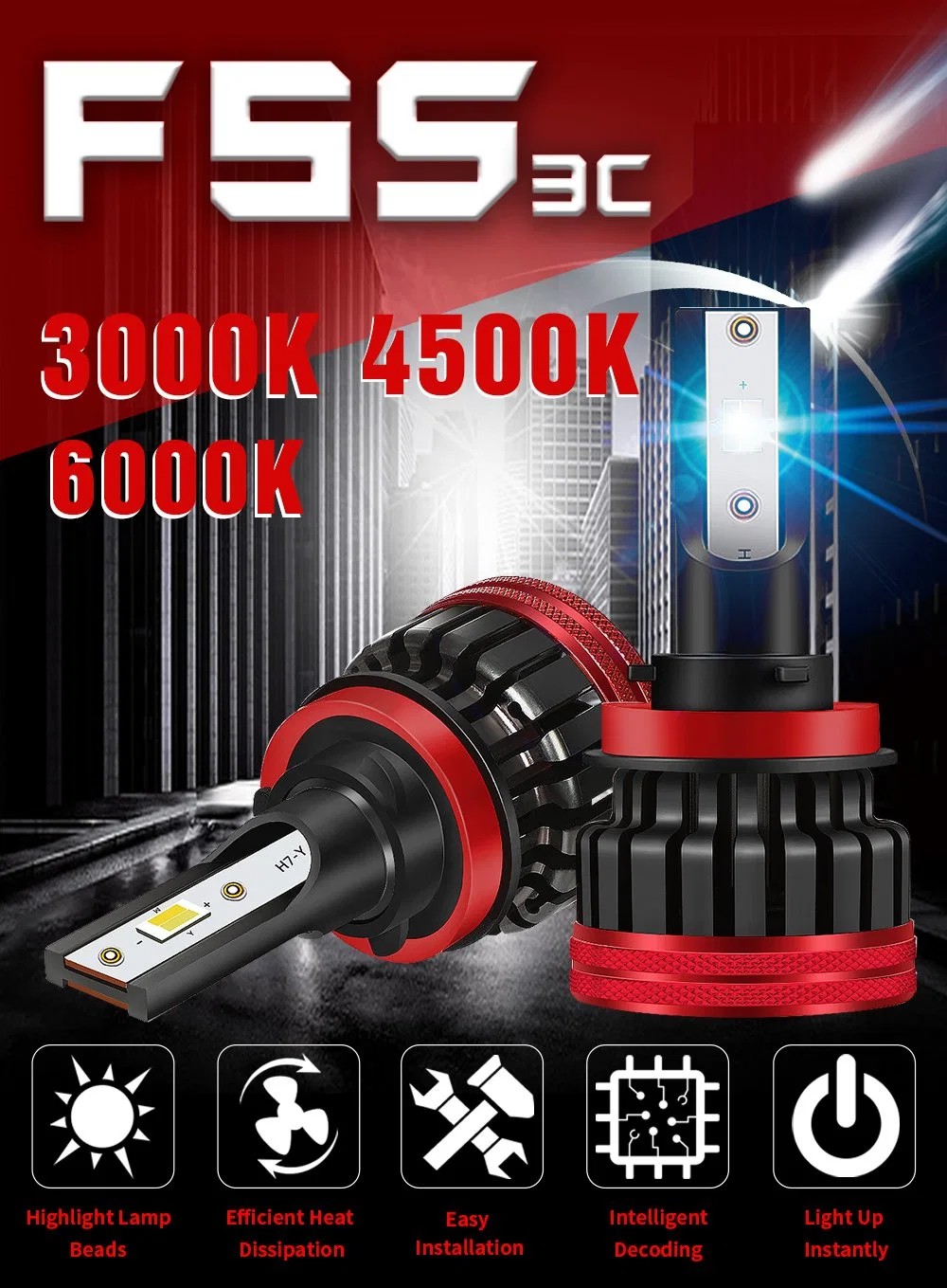 80W 8000lm Tricolor LED H4 H7 H11 Hb3 Hb4 H1 H3 High Low Beam 3000K 4300K 6000K LED Car Headlight Canbus