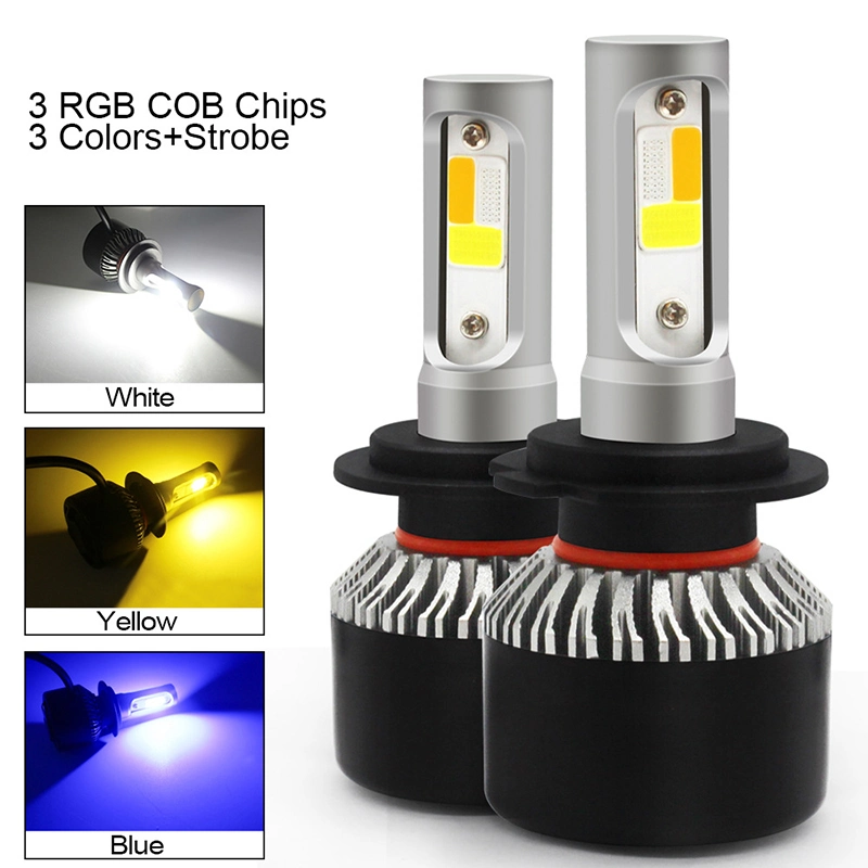 Car Tricolor 3 Color LED Headlight H1 H4 H7 H11 Hb3 Hb4 72W 7200lm 3000K 6000K 8000K Tricolor LED Headlight