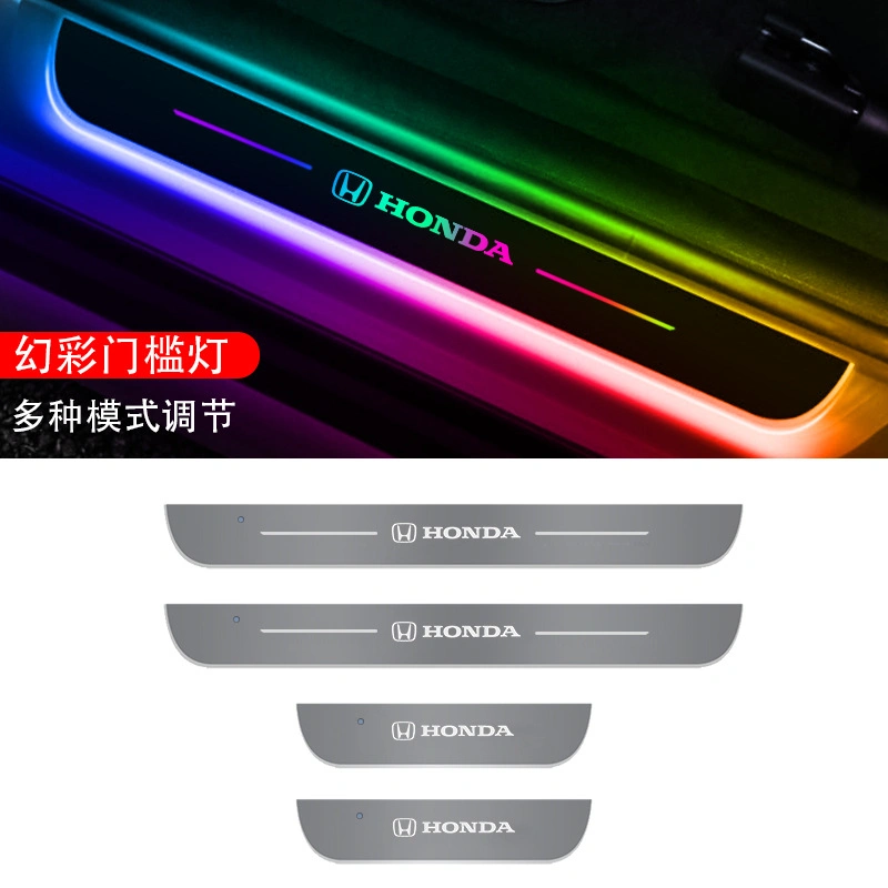 4PCS Wireless LED Pedal Welcome Light Universal Door Sill Plate Lamp Acrylic USB Charging RGB Custom Logo Streamer Dynamic Light for Auto