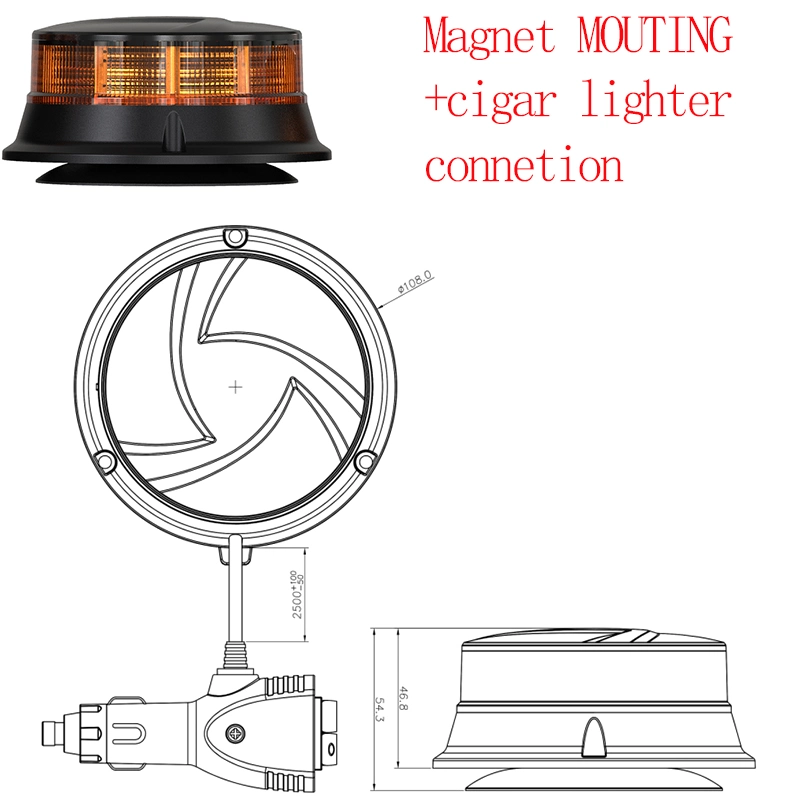 E-MARK LED Beacon Light Rotation Amber Roof Top Hazard Traffic Indication Flash Emergency Light Warning Safety Lamp with Magnet