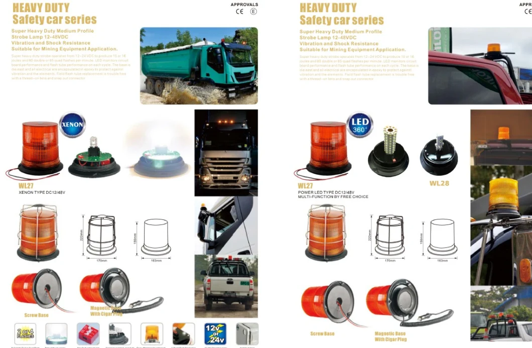 Toplead Heavy Duty Vehicles LED Rotary Lamp Amber Warning Light Emergency Traffic Flash Beacon with Black Glue PCB DC12-48V 5050 SMD LED Aluminum Base Wl27