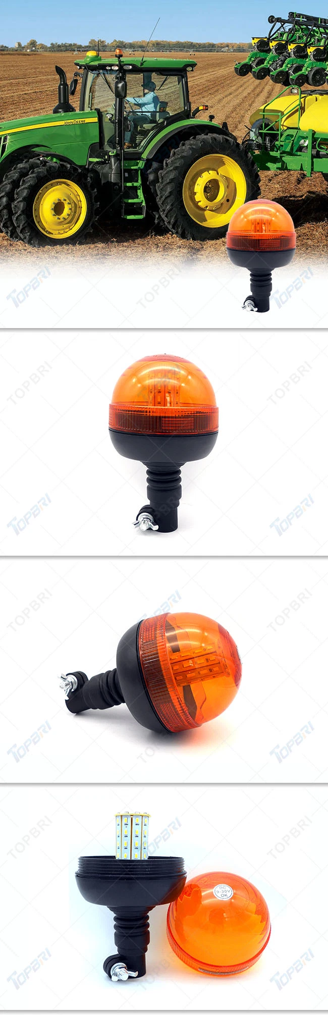 R65 Rotating Amber LED Warning Beacon Light for Tractors