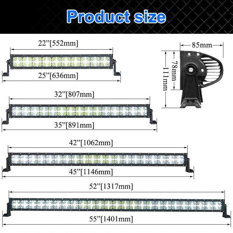 7D 22 Inch Offroad 12V 24V Straight Dual Row Car Truck Roof LED Light Bar for 4X4