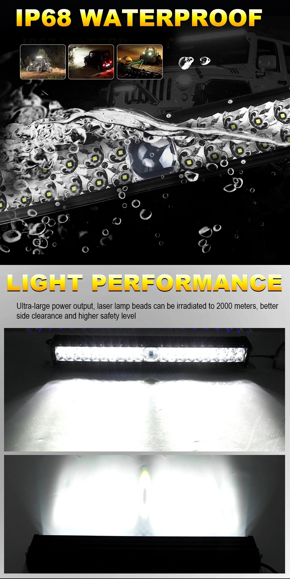 Bonsen New Product 1000m Lighting Super Bright 8d Driving LED Light Bars Truck Offroad, 2 Rows 4X4 14 22 30 40 50 Inch Laser LED Light Bar