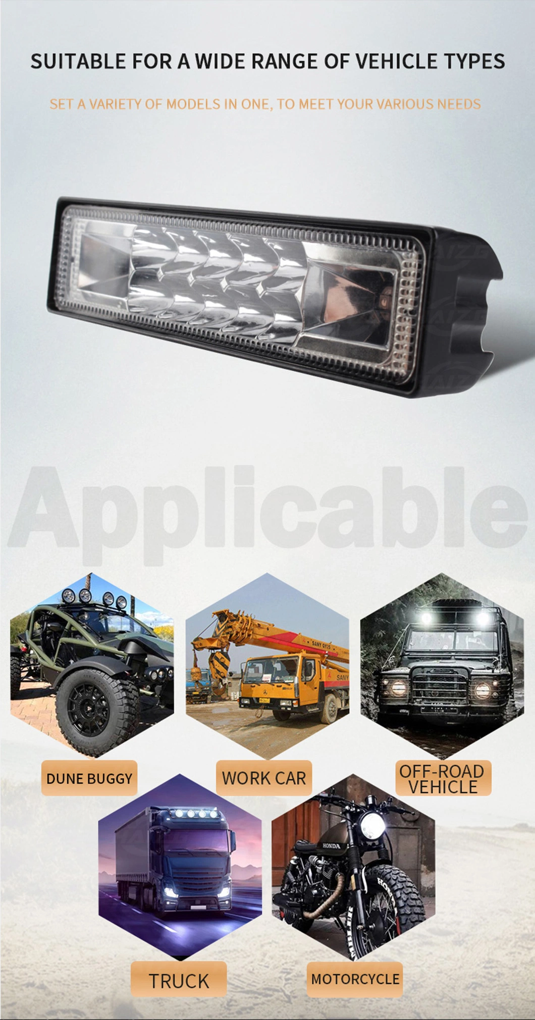 Haizg 48W Double Color Waterproof Flash Truck Lamp SUV Auto off-Road LED Work Light Bar