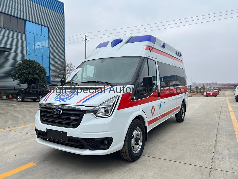 ICU Ambulance Hidden Light Bar Transit V348 Euro6 (High roof long axis version) Monitoring Emergency Ambulance Vehicle for Sale