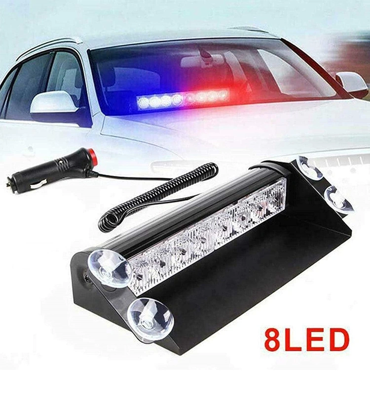 8 LED Emergency Strobe Light Bar Car Windshield Flashing Warning Lights 12V Flasher DRL Red Blue Amber 3 Flashing Modes