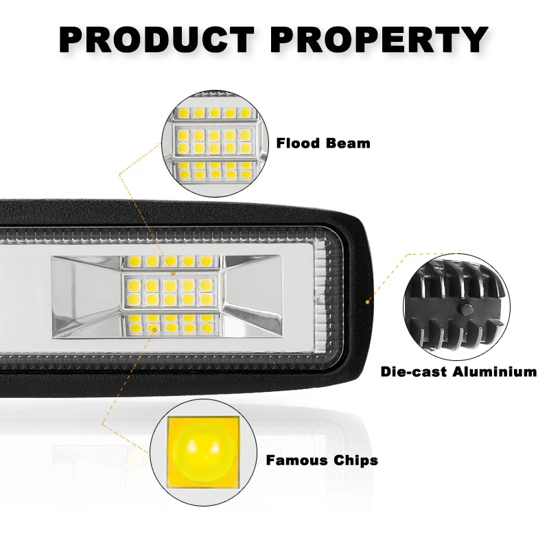 6 Inch 20W Flood Lightbar 12V Car Offroad Driving Auxiliary Fog LED Work Light Bar for Truck Tractor