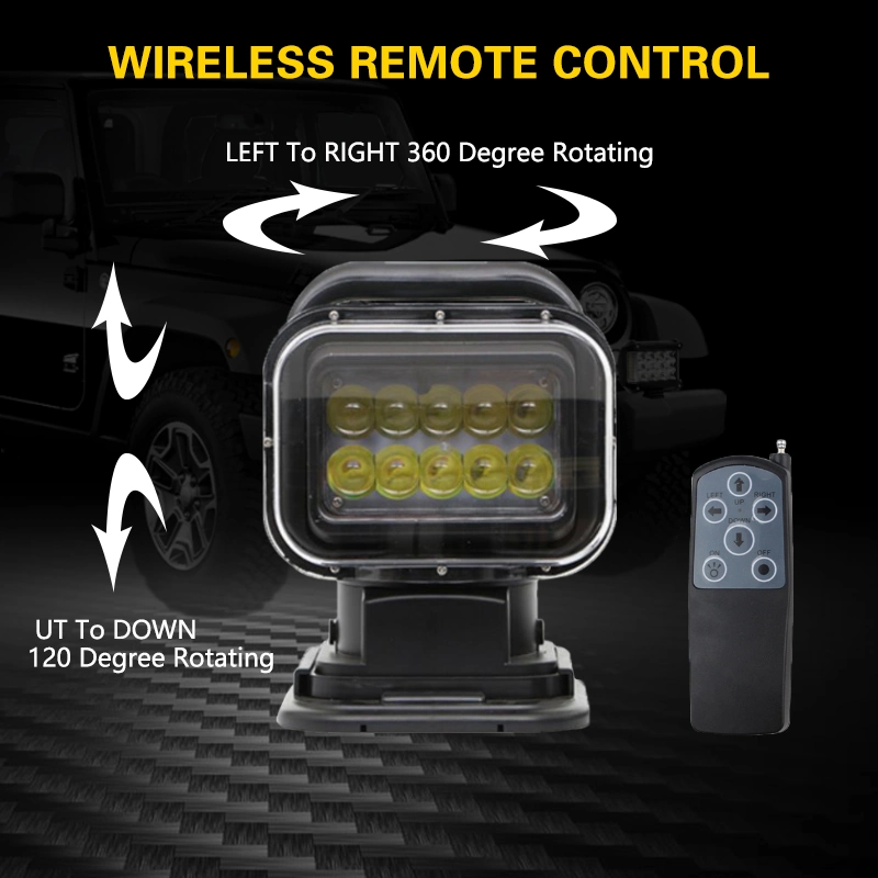 7 Inch Rotating Wireless Remote Control 50W LED Spot Marine Search Light for Fishing Boat