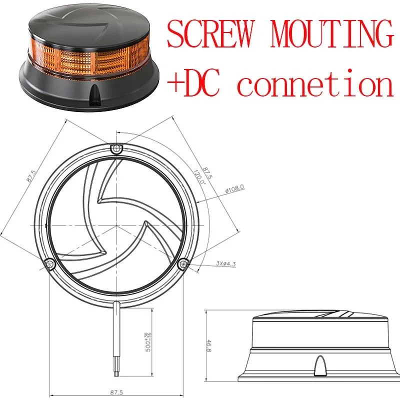 12-24V DC Emark ECE R65 R10 Approved Ultra Slim LED Warning Beacon Light 3 Bolt Permanent Mount Multivolt