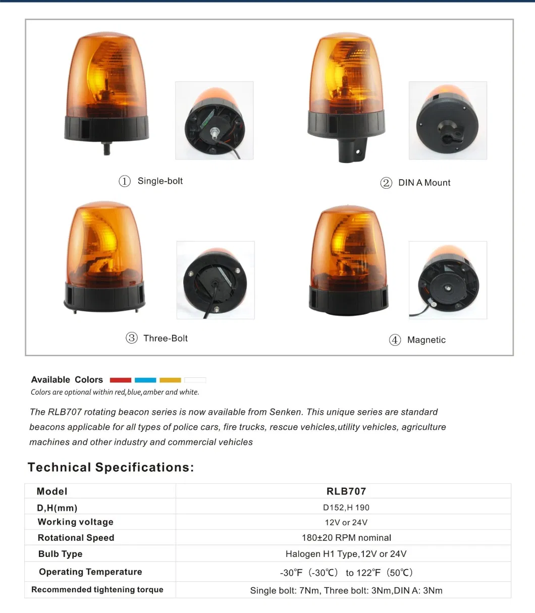 Senken Magnetic/ Bolt Mounting Traffic Light Halogen Light Beacon